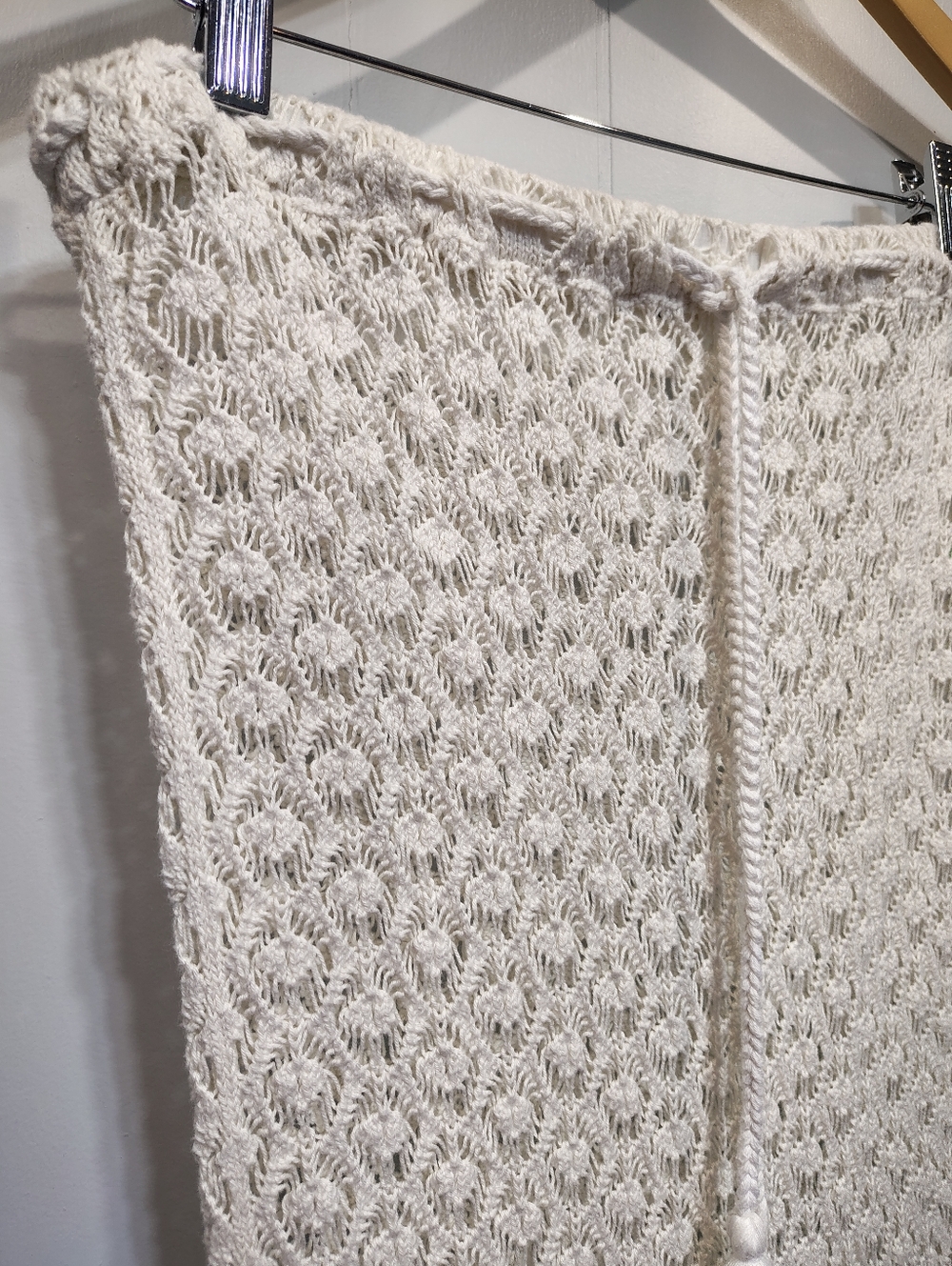 Aerie White Crochet Maxi Skirt Boho Beach Cover Up Drawstring Slit Size L Cotton - Picture 3 of 8